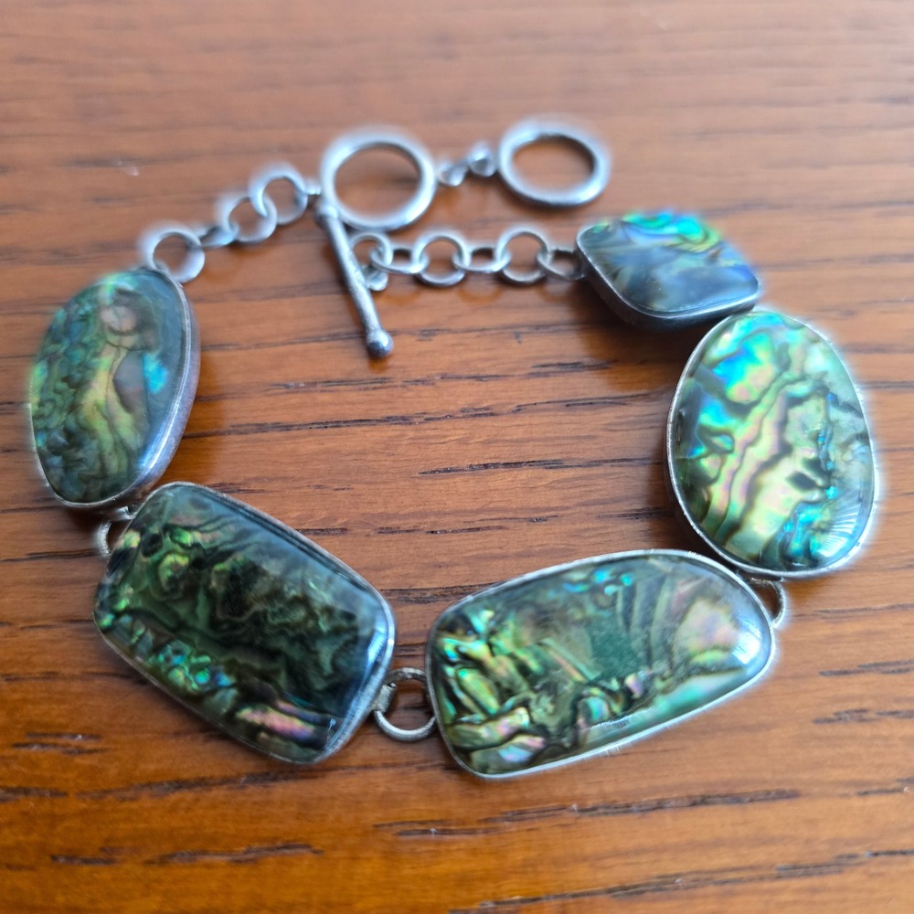 Vintage Lucas Lameth Bracelet Sterling Silver 925 Abalone Shell Toggle 5070